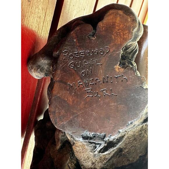 Vintage Carved Wooden Quail On Manzanita Burl Wood Base. H. Ray Ford. Bird Art - Picture 4 of 5